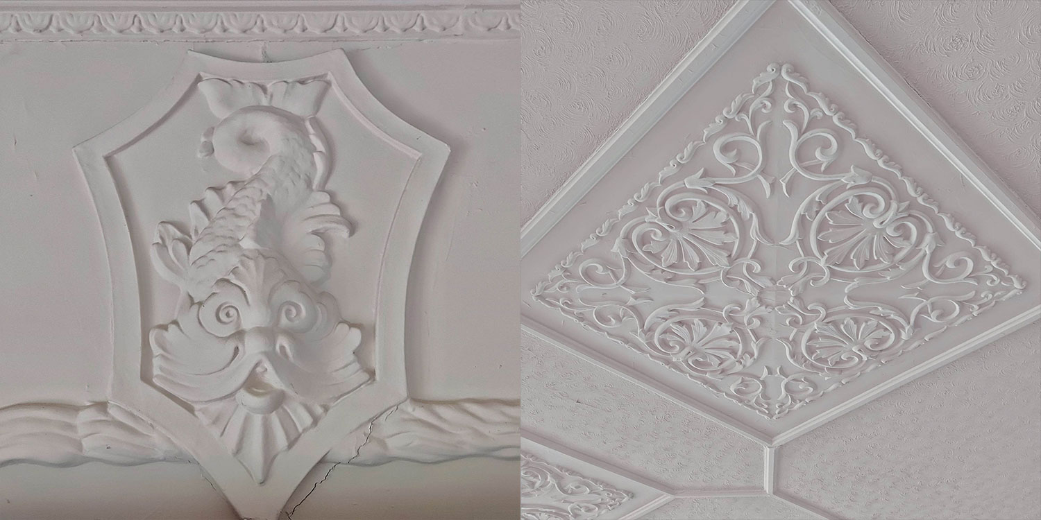 Details of the plaster work at Caroline Bay Tearooms